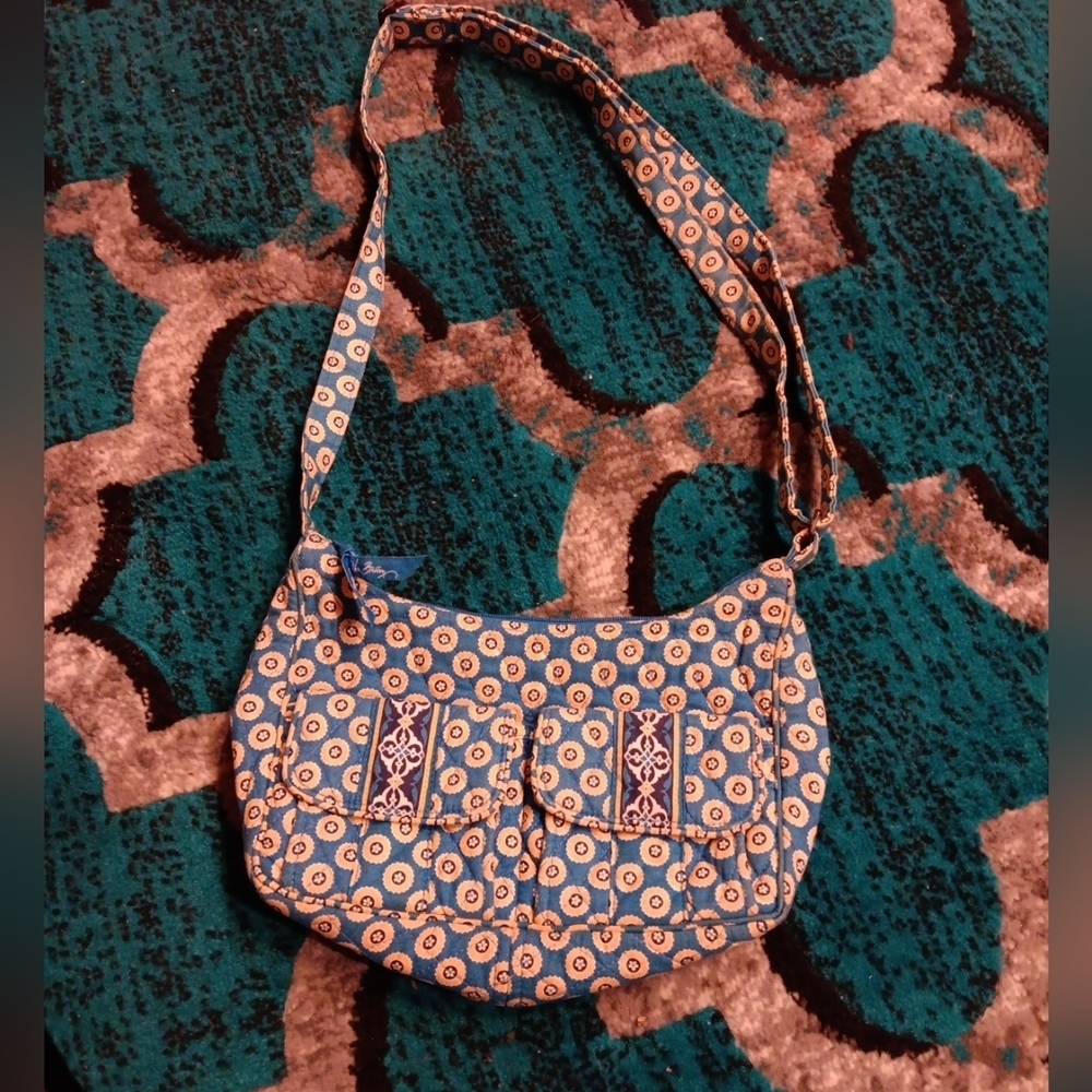 Vera Bradley Blue Yellow  Front pockets Quilted Handbag Purse Pre-owned